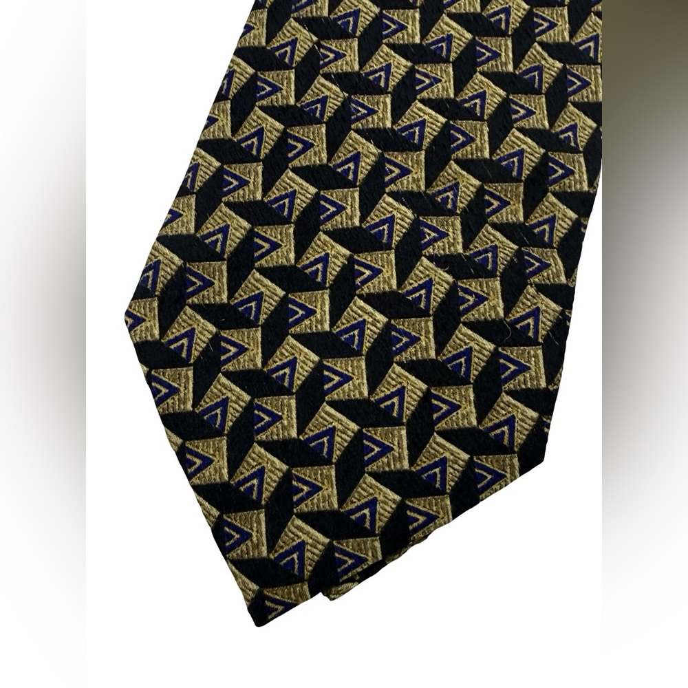 Valentino Cravatte Silk Tie Navy Gold Geometric Italy 58”